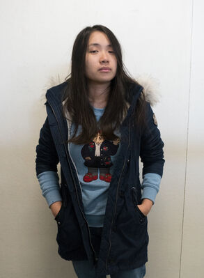 Keywords: asian,college student,girl,long jacket,eyes closed,long hair