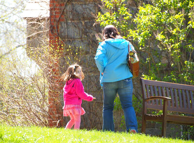 Keywords: painting a mother and daughter walking outside