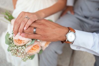 Keywords: married,hand,hands,watch,flowers,couple