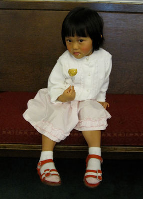 Keywords: child,girl,eating,cake,Lily,gouache painting of Lily,sketch in charcoal of Lily