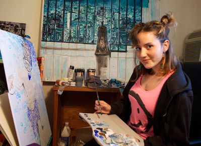 Keywords: girl,lady,painting,Katie,Wild,portrait of Katie,portrait drawing of Katie,smiling,pink shirt,fellow artist