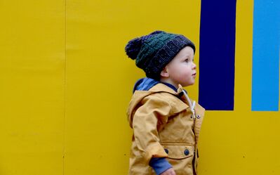 Keywords: boy,yellow,hat,child,jacket,mittens