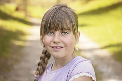 Keywords: portrait,girl,braid,lavender shirt,path