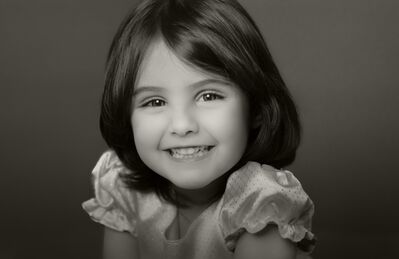 Keywords: girl,kid,child,puffy sleeves,dark hair,short,blakc and white photo