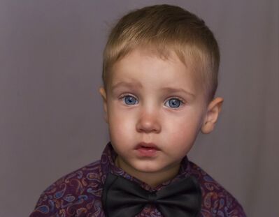 Keywords: portrait,boy,child,black,bowtie,bow tie,paisley pattern,purple shirt