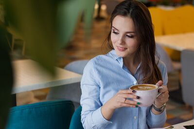 Keywords: girl,coffee,long hair,smile