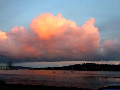 Keywords: dramatic sky,clouds,harbor,boats,orange,yellow,secrets of painting clouds in watercolor