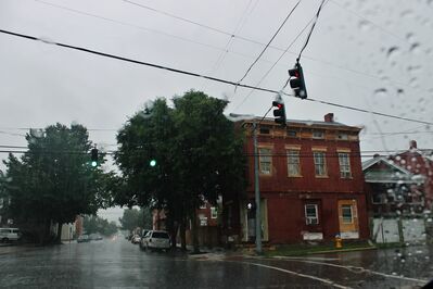 Keywords: raining building,street,signal lights,rain