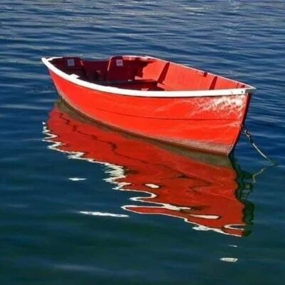 Keywords: How to paint a boat and reflection with watercolor,red,rowboat