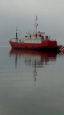 Keywords: red,boat,ship,water,sea,reflection,Watercolor of a ship with reflection - 20:56