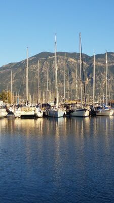 Keywords: mountain,boats,sail,reflection,water,Short version - Watercolor painting of sailboats at anchor,Watercolor Fundamentals class 3 (February 18 2021),Watercolor painting of sailboats at anchor - 20:03