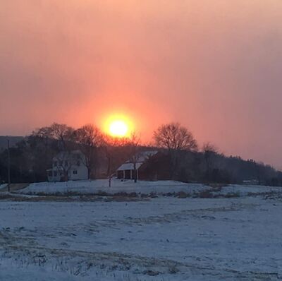 Keywords: sunrise,houses,snow,field