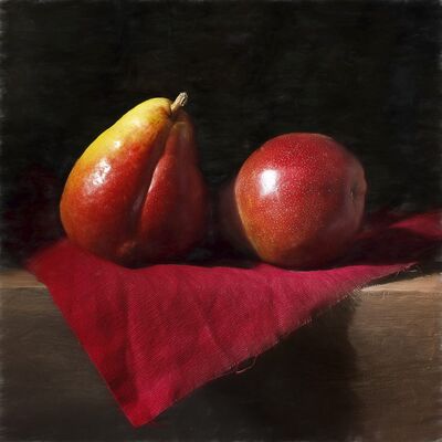 Keywords: Watercolor painting of red pears