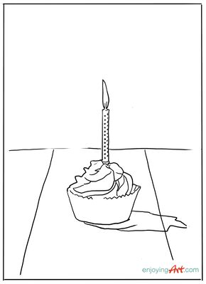 Keywords: line drawing,candle,cupcake,drawing