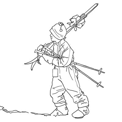 Keywords: skier,go skiing,boy,line drawing