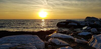 Keywords: rocks,snow,ocean,sparkle,sunset,sunrise