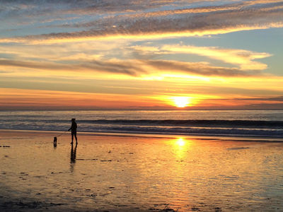 Keywords: walking on the beach at sunset