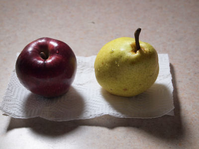 Keywords: apple,pear,fruit,acrylic painting of fruit as shapes