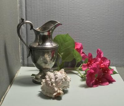 Keywords: silver,pitcher,flowers,shell