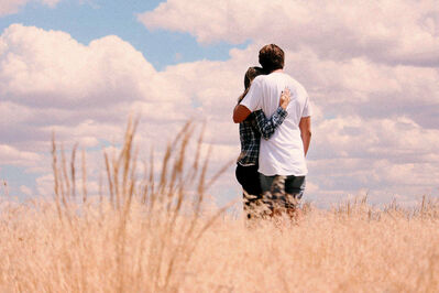 Keywords: couple,sky,clouds,field