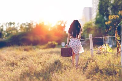 Keywords: sunset,girl,picnic