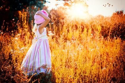 Keywords: girl,sunset,field