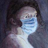 Steve Webb ~ Girl With The Blue Face Mask ~ Watercolor