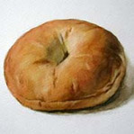 Free Watercolor still life Painting step by step lesson of a bagel