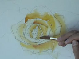 Use blending colors to paint a yellow rose